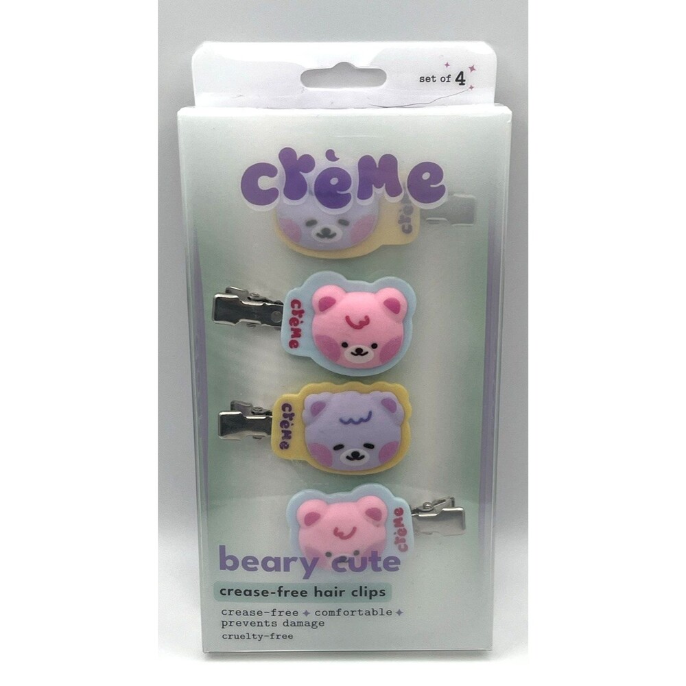 Creme Beary Cute Crease-Free Har Clips Set of 4 Multicolor NEW